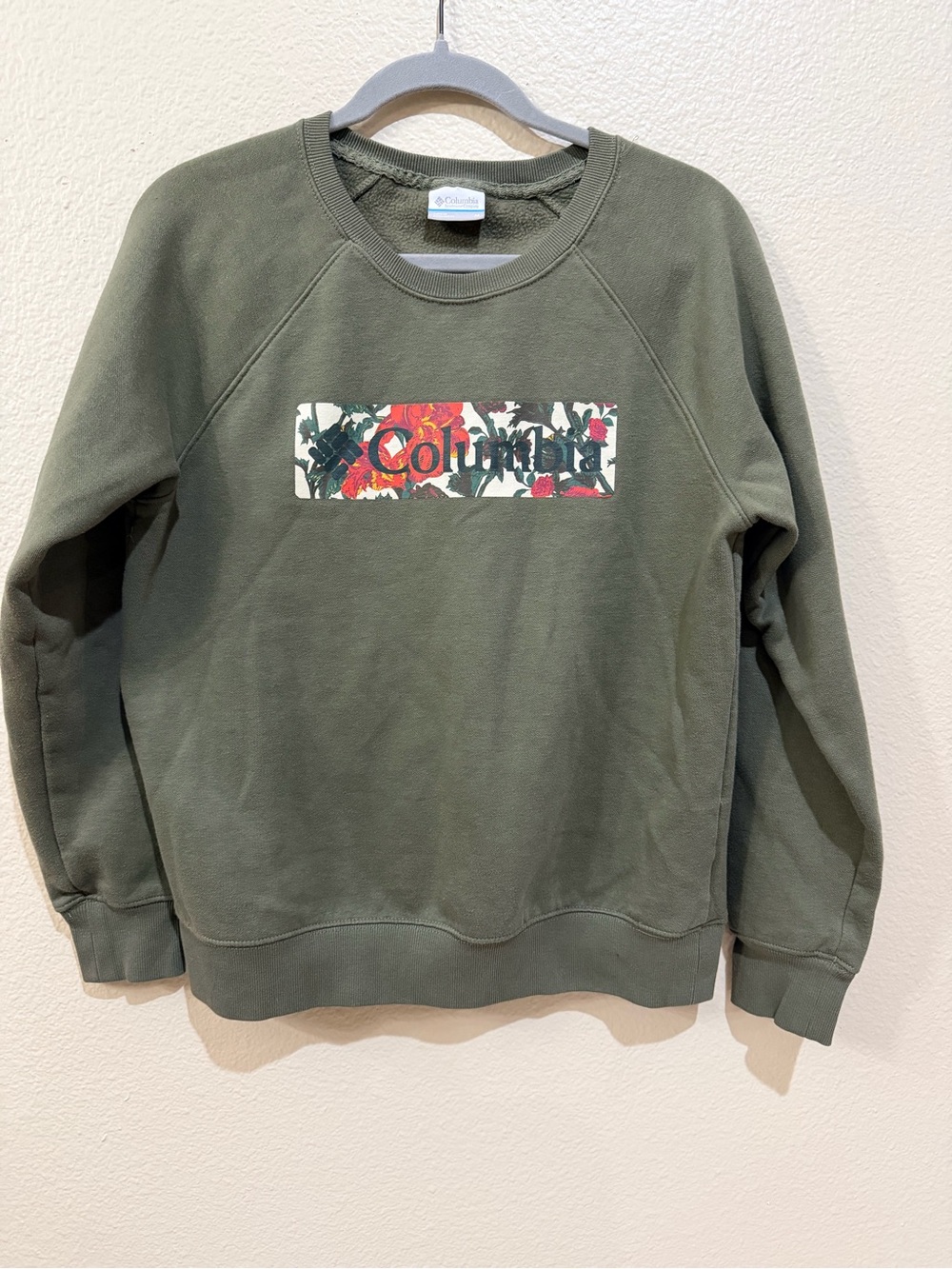 Columbia Green Floral Box Logo Crewneck Sweatshirt M
